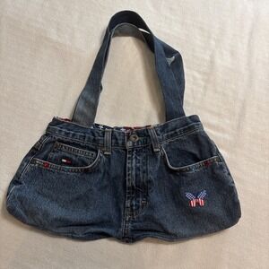 Vintage Tommy Hilfiger Upcycled Denim Jean Handbag Tote Purse Nautical 90's‎ USA
